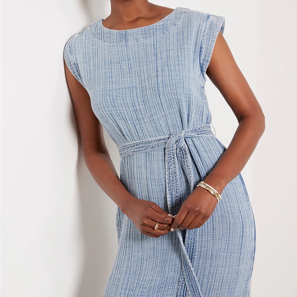FAHERTY  DREAM COTTON GAUZE COSTA DRESS LIN-LIGHT INDIGO WASH Size Small